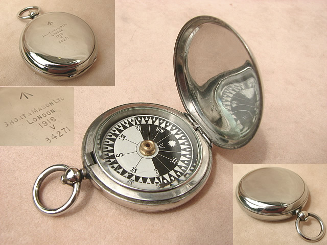 WW1 Officers  hunter cased pocket compass with Singers patent dial, dated 1916